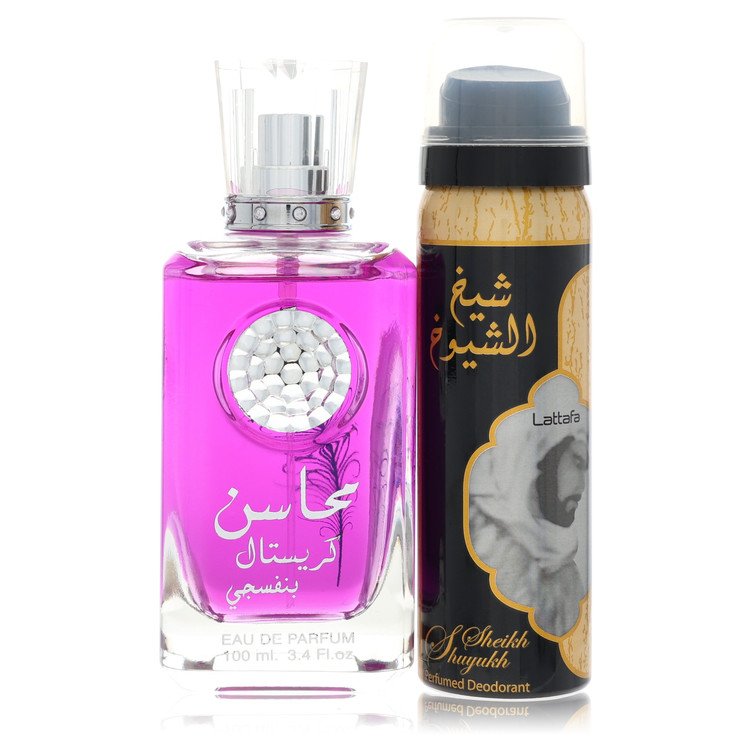 Lattafa Mahasin Crystal Violet by Lattafa - Eau De Parfum Spray With 1.7 Oz Deodorant Spray (Unboxed) 3.4 oz