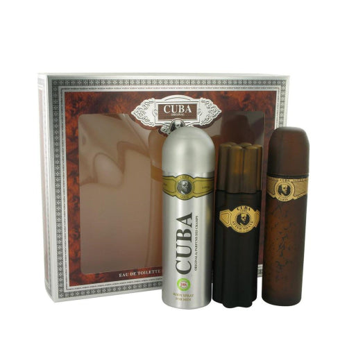 Cuba Gold by Fragluxe Gift Set -- 3.3 oz Eau De Toilette Spray + 3.3 oz After Shave Spray + 6.7 oz Body Deodorant Spray Deodorant