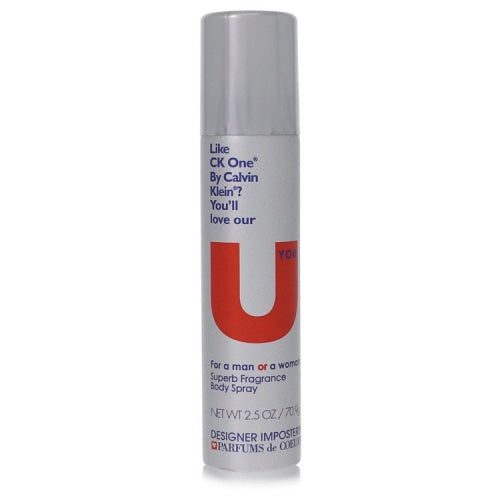 Designer Imposters U You by Parfums De CoeurDeodorant Body Spray (Unisex) 2.5 oz 2.5 oz / 75 ml / Alcohol, Amber, Woody, Aldehyde, Oils
