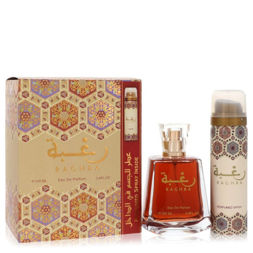 Lattafa Raghba by LattafaEau De Parfum Spray Plus 1.7 oz Deodorant Spray 3.4 oz 3.4 oz / 100 ml / Alcohol, Amber, Woody, Aldehyde, Oils Men