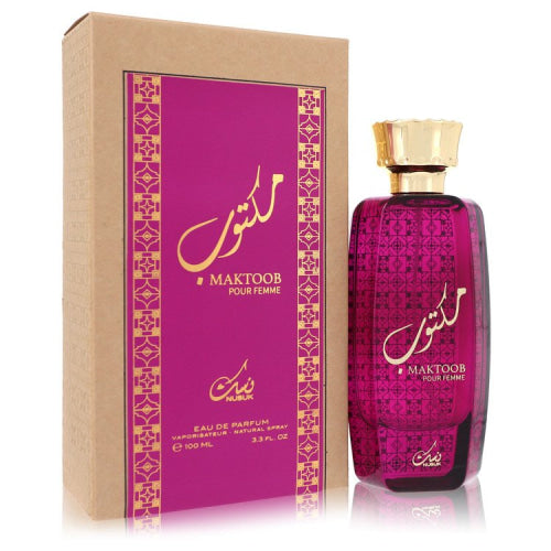 Nusuk Maktoob by NusukEau De Parfum Spray 3.3 oz 3.3 oz / 100 ml / Alcohol, Amber, Woody, Aldehyde, Oils Women