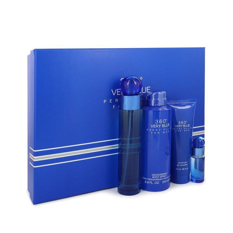 Perry Ellis 360 Very Blue by Perry Ellis Gift Set -- 3.4 oz Eau De Toilette Spray + .25 oz Mini EDT Spray + 3 oz Shower Gel + 6.8 oz Body Spray