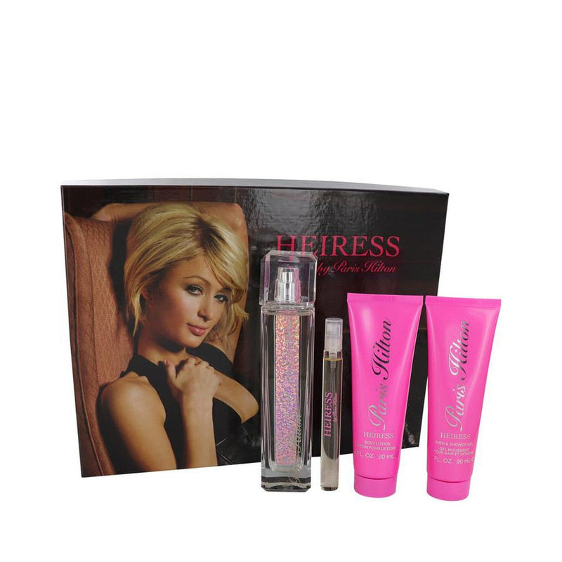 Paris Hilton Heiress by Paris Hilton Gift Set -- 3.4 oz Eau De Parfum Spay + .34 oz Mini EDP Pen Spray + 3 oz Body Lotion + 3 oz Shower Gel