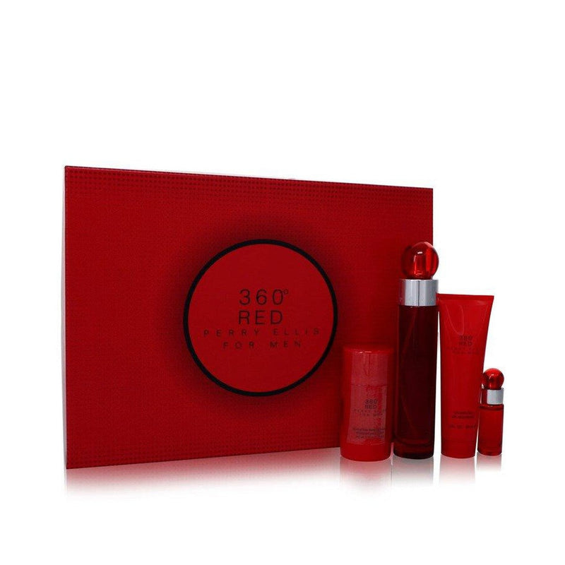Perry Ellis 360 Red by Perry Ellis Gift Set -- 3.4 oz Eau De Toilette Spray + 2.75 Deodorant Stick + 3 oz Shower Gel + .25 Mini EDT Spray