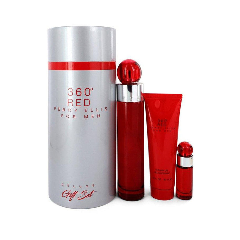 Perry Ellis 360 Red by Perry Ellis Gift Set -- 3.4 oz Eau De Toilette Spray + .25 oz Mini EDT Spray + 3 oz Shower Gel in Tube Box